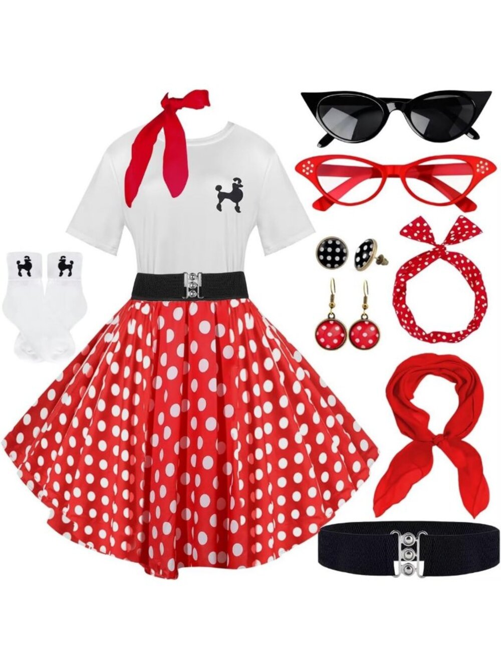 Vintage 1950s Poodle Skirt Outfit for Women | 50s Sock Hop Costume & Accessories